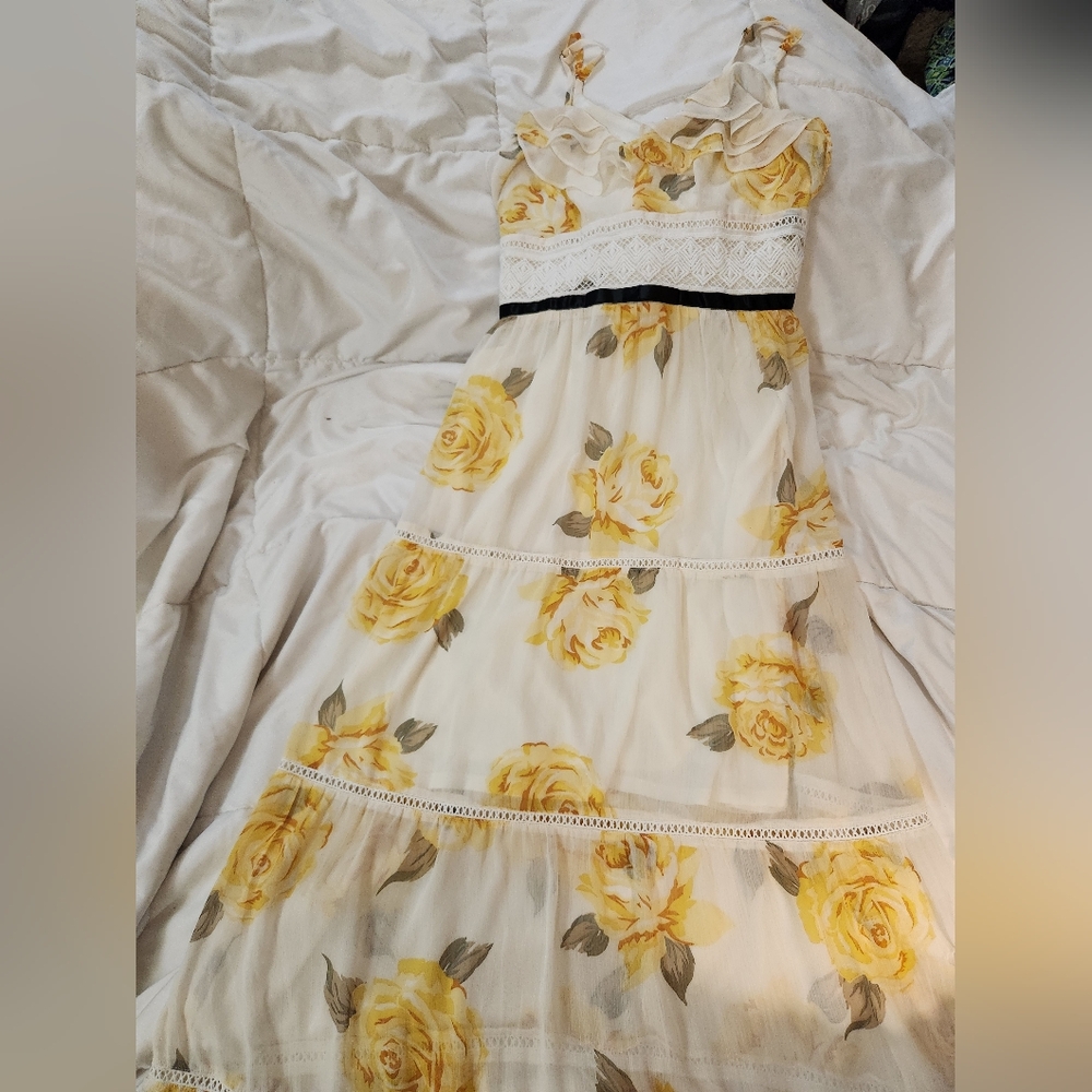Disney BEAUTY AND THE BEAST Floral Maxi Dress with Yellow Roses